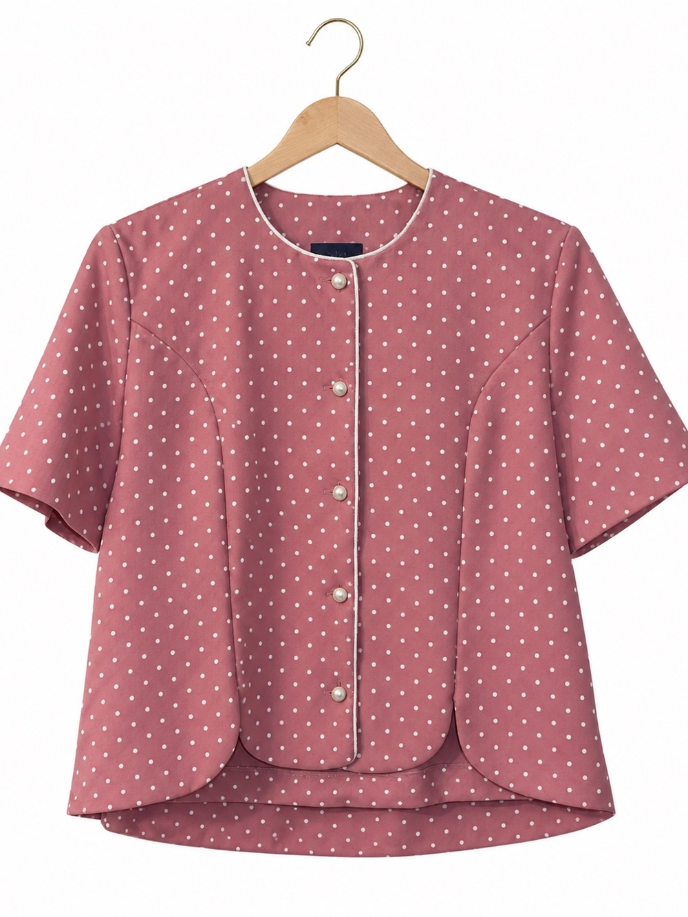 Vintage Polka Dot Pink Blouse And Skirt Set